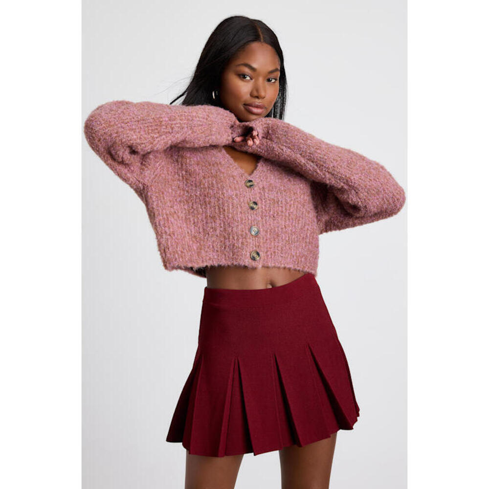 Lulus Alyne Burgundy Knit Mid-rise Pleated Mini Skirt Red - Size M